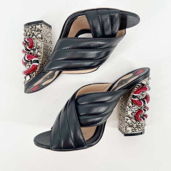 Gucci Black Quilted Leather Webby Snake-heel Mule Sandal Slide size EU 38.5 - Picture 5 of 13